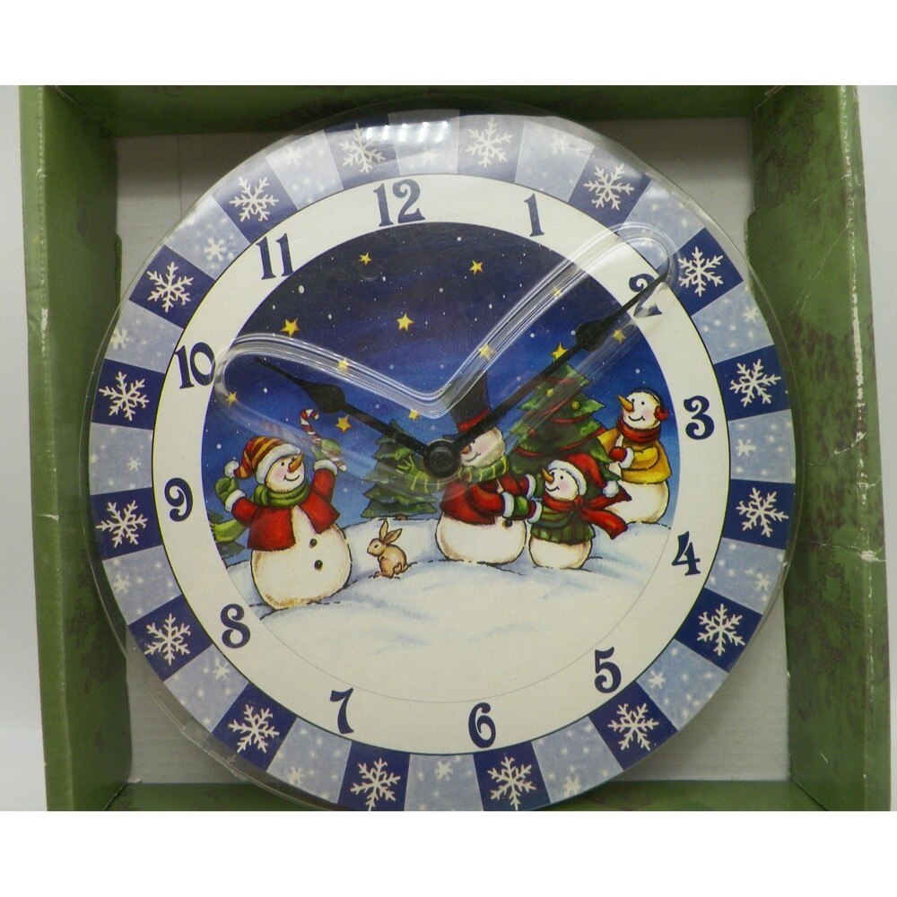 Snowman Wall Clock Christmas Trees Winter Holiday Snowflake